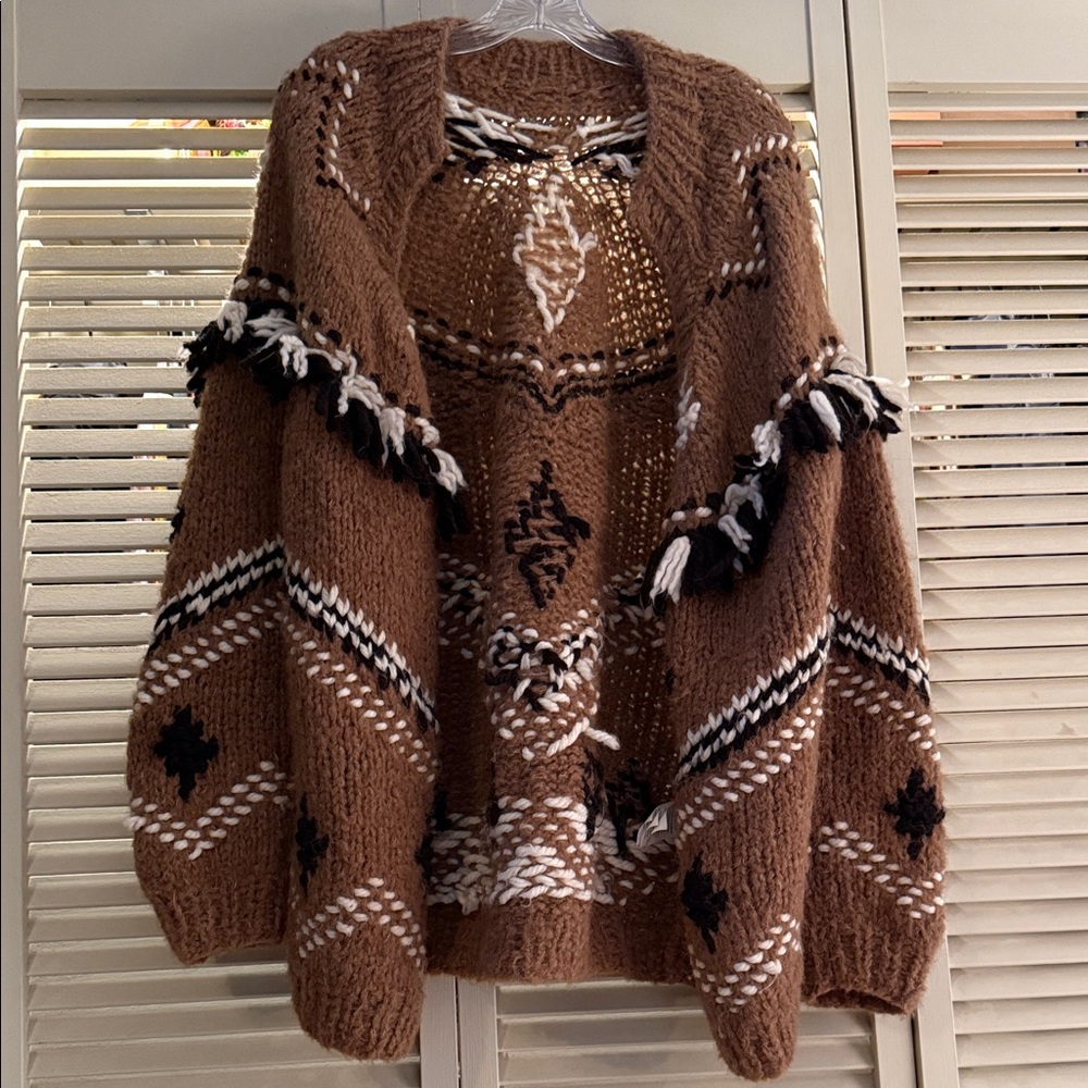 Brown Patterned hand knit Women's Sweater FreePeople one size